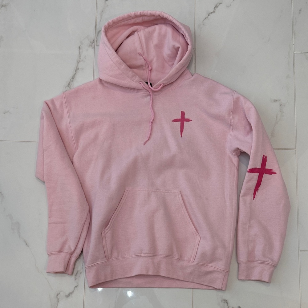 Gildan Light Pink Heavy Blend Hoodie size small Faith over Fear design